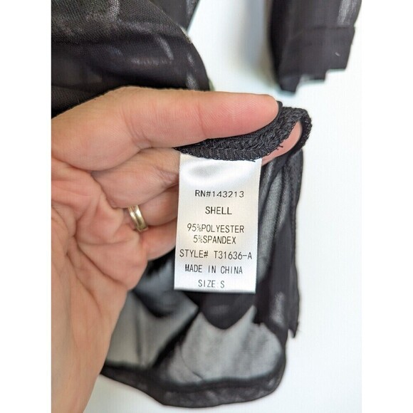 Miss Love Black Mesh Embroidered Bird Blouse Size Small - Picture 9 of 13